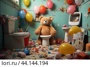 Toilet littered children toy. Generate Ai. Стоковое AI-изображение, AI-художник Иван Рябоконь / Фотобанк Лори