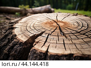 Detailed tree stump texture in forest. Стоковое AI-изображение, AI-художник Иван Рябоконь / Фотобанк Лори