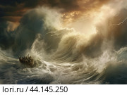 Surviving the storm: fishermen endure raging sea. Стоковое AI-изображение, AI-художник Иван Рябоконь / Фотобанк Лори