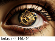 Unconventional Steampunk eye face banner. Generate Ai. Стоковое AI-изображение, AI-художник Иван Рябоконь / Фотобанк Лори