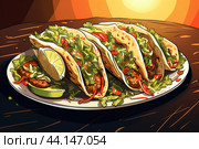 Spicy Delicious taco food. Generate Ai. Стоковое AI-изображение, AI-художник Иван Рябоконь / Фотобанк Лори
