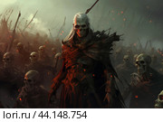 Dark fantasy necromancer and skeleton army. Стоковое AI-изображение, AI-художник Иван Рябоконь / Фотобанк Лори