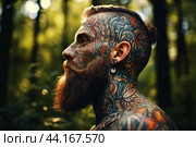 Intimidating Tattooed tribe man. Generate Ai. Стоковое AI-изображение, AI-художник Иван Рябоконь / Фотобанк Лори