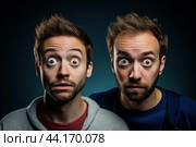Shocked twins with wide eyes. Стоковое AI-изображение, AI-художник Иван Рябоконь / Фотобанк Лори