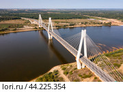 Summer landscape of the Oka River and the cable-stayed Muromsky Bridge. Стоковое фото, фотограф Яков Филимонов / Фотобанк Лори