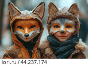 Подружки, лиса и кошка. Квадробика. День лисы в парке. Стоковое AI-изображение, AI-художник Щеголева Ольга / Фотобанк Лори
