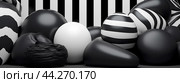 Black and white inflated balls banner background. Стоковое AI-изображение, AI-художник Анастасия Золотницкая / Фотобанк Лори