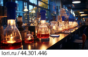 Advanced bioprinter in lab technical elements, empty cartridges, active display in bright lighting. Стоковое AI-изображение, AI-художник Елена Пархоменко / Фотобанк Лори