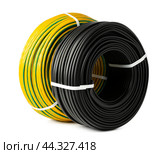 Yellow And Black Electrical Wire Spools Isolated On White Background. Стоковое фото, фотограф Сергей Толмачёв / Фотобанк Лори