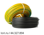 Yellow And Black Electrical Wire Spools Isolated On White Background. Стоковое фото, фотограф Сергей Толмачёв / Фотобанк Лори
