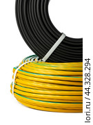 Yellow And Black Electrical Wire Spools Isolated On White Background. Стоковое фото, фотограф Сергей Толмачёв / Фотобанк Лори