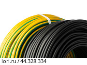 Yellow And Black Electrical Wire Spools Isolated On White Background. Стоковое фото, фотограф Сергей Толмачёв / Фотобанк Лори