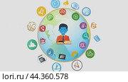 Student holding books with global communication and technology icons surrounding earth. Стоковое AI-видео, аниматор Юрий Поздников / Фотобанк Лори