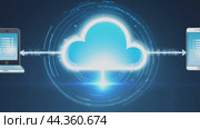 Data transferring from mobile devices to cloud storage database. Стоковое AI-видео, аниматор Юрий Поздников / Фотобанк Лори