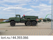 Боевая машина, реактивная система залпового огня 9К55 "Град-1", ракетная техника. Волгоградская область, Средняя Ахтуба, Россия. (2024 год). Редакционное фото, фотограф Андрей Цыганков / Фотобанк Лори