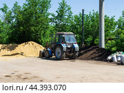 Колёсный трактор мтз82 беларусь, погрузчик, на территории сельскохозяйственного дачного кооператива. Волгоград, Городищенский район, Россия. (2024 год). Редакционное фото, фотограф Андрей Цыганков / Фотобанк Лори
