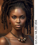 Juneteenth, a day for freedom - Portrait of a beautiful African girl with dark skin tone. Стоковое AI-изображение, AI-художник Veniamin Kraskov / Фотобанк Лори