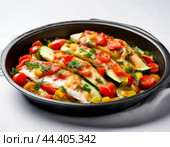 Carrot boats with chicken, tomatoes and cheese. Cooking. Стоковое AI-изображение, AI-художник Сергей Елизарьев / Фотобанк Лори