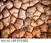 Cracked surface of soil, dried and chopped earth, soil erosion. Стоковое AI-изображение, AI-художник Veniamin Kraskov / Фотобанк Лори