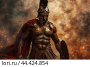 Fearsome Ancient greek warrior war. Generate Ai. Стоковое AI-изображение, AI-художник Иван Рябоконь / Фотобанк Лори