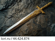 Exquisite Ancient relic sword gold. Generate Ai. Стоковое AI-изображение, AI-художник Иван Рябоконь / Фотобанк Лори