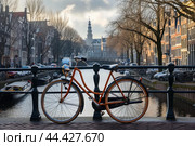 Bicycle amsterdam bridge. Generate Ai. Стоковое AI-изображение, AI-художник Иван Рябоконь / Фотобанк Лори