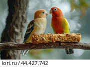Bird take cracker food. Generate Ai. Стоковое AI-изображение, AI-художник Иван Рябоконь / Фотобанк Лори