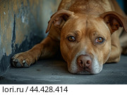Homeless Abused dog alone abandoned on street. Generate ai. Стоковое AI-изображение, AI-художник Иван Рябоконь / Фотобанк Лори