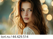 Stylish Beautiful young brunette lady with long modern haircut. Generate ai. Стоковое AI-изображение, AI-художник Иван Рябоконь / Фотобанк Лори