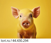 Cute pig on a yellow background. Стоковое AI-изображение, AI-художник Veniamin Kraskov / Фотобанк Лори