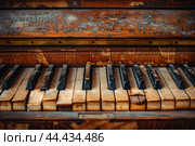 Antique piano keyboard with worn keys. Стоковое AI-изображение, AI-художник Иван Рябоконь / Фотобанк Лори