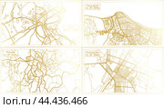 Yaounde Cameroon, Saint Denis Reunion, Yamoussoukro Ivory Coast and Tunis Tunisia City Map Set. Стоковая иллюстрация, иллюстратор Игорь Сорокин / Фотобанк Лори