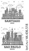 Outline Sao Paulo Brazil and Santiago Chile City Skyline set. Стоковая иллюстрация, иллюстратор Игорь Сорокин / Фотобанк Лори
