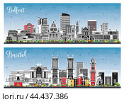 Bristol UK and Belfast Northern Ireland City Skyline Set. Стоковая иллюстрация, иллюстратор Игорь Сорокин / Фотобанк Лори