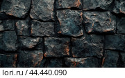Detailed texture of an ancient stone wall showcasing ruggedness and natural weathering effects. Стоковое AI-изображение, AI-художник Юлия Гапеенко / Фотобанк Лори