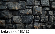 Detailed texture of an ancient stone wall showcasing ruggedness and natural weathering effects. Стоковое AI-изображение, AI-художник Юлия Гапеенко / Фотобанк Лори