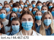 Толпа медицинских работников в масках. Стоковое AI-изображение, AI-художник Максим Коломыченко / Фотобанк Лори