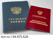 Пенсионное удостоверение и трудовая книжка. Стоковое фото, фотограф Анна Аникова / Фотобанк Лори