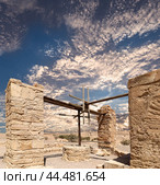 Quseir (Qasr) Amra desert castle (against the sky with clouds) near Amman, Jordan. World heritage with famous fresco's. (2016 год). Стоковое фото, фотограф Владимир Журавлев / Фотобанк Лори