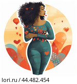 Sticker of a Body positive: beyond stereotypes, women who love themselves as they are. Стоковое AI-изображение, AI-художник Veniamin Kraskov / Фотобанк Лори