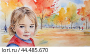 Осень. Акварель. Этюд сделанный учеником. Autumn. Watercolour. A sketch made by a student. Стоковое AI-изображение, AI-художник Гер Олег / Фотобанк Лори