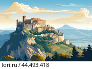 Illustration of San Marino city. Стоковое AI-изображение, AI-художник Veniamin Kraskov / Фотобанк Лори