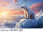 Polar bear at the North Pole. Стоковое AI-изображение, AI-художник Veniamin Kraskov / Фотобанк Лори