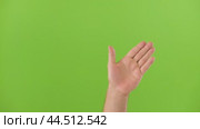 Waving Hand Emoji. Man Gesturing Hello, Hi, Bye. Male Hand Showing Sign of Greeting or Goodbye. Isolate Chroma Key Green Screen Background. Body Language. Close Up. Isolated Emoticon Gesture. Saluting. Стоковое видео, видеограф Марина Демидюк / Фотобанк Лори