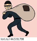 Улыбающийся вор в маске с мешком / smiling thief in a mask with a bag. Стоковая иллюстрация, иллюстратор Александр Паньков / Фотобанк Лори