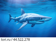 Blue shark (Prionace glauca) in blue water. Стоковое AI-изображение, AI-художник Veniamin Kraskov / Фотобанк Лори