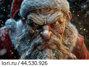 Menacing santa claus character in snowfall. Стоковое AI-изображение, AI-художник Иван Рябоконь / Фотобанк Лори