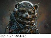 Intrepid space explorer raccoon in astronaut suit. Стоковое AI-изображение, AI-художник Иван Рябоконь / Фотобанк Лори