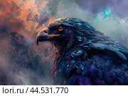 Digital art of a futuristic cybereagle with mechanical details and vivid colors. Стоковое AI-изображение, AI-художник Иван Рябоконь / Фотобанк Лори