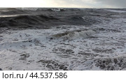 A storm begins at sea. High waves with foam cover the shore. На море начинается шторм. Высокие волны с пеной накрывают берег. Стоковое видео, видеограф Валерий Тесаков / Фотобанк Лори
